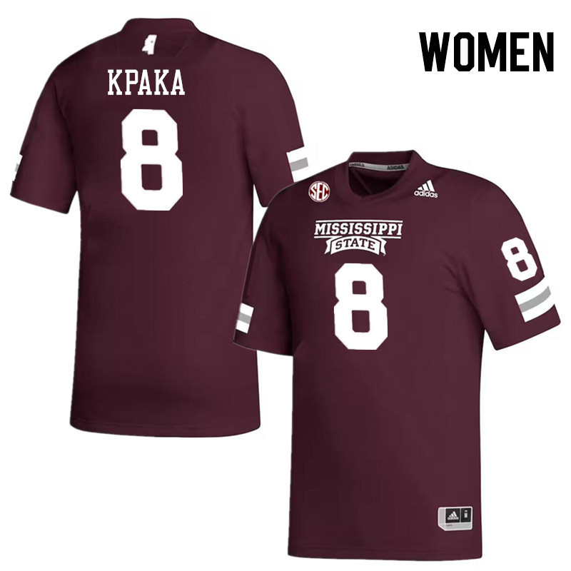 Women #8 Sulaiman Kpaka Mississippi State Bulldogs College Football Jerseys Stitched-Maroon